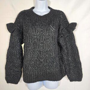 NWT Old Navy Womens Sweater Sz M Black Metallic Ruffle Crew Neck Whimsy Goth